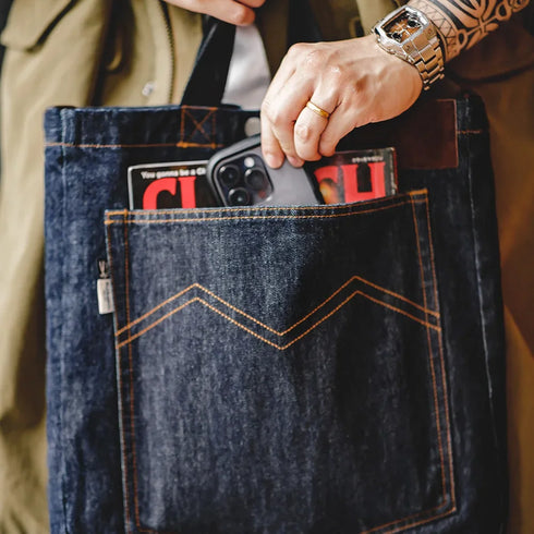 Retro 14oz Denim Crossbody Tote Bag – Embroidered Shoulder Bag